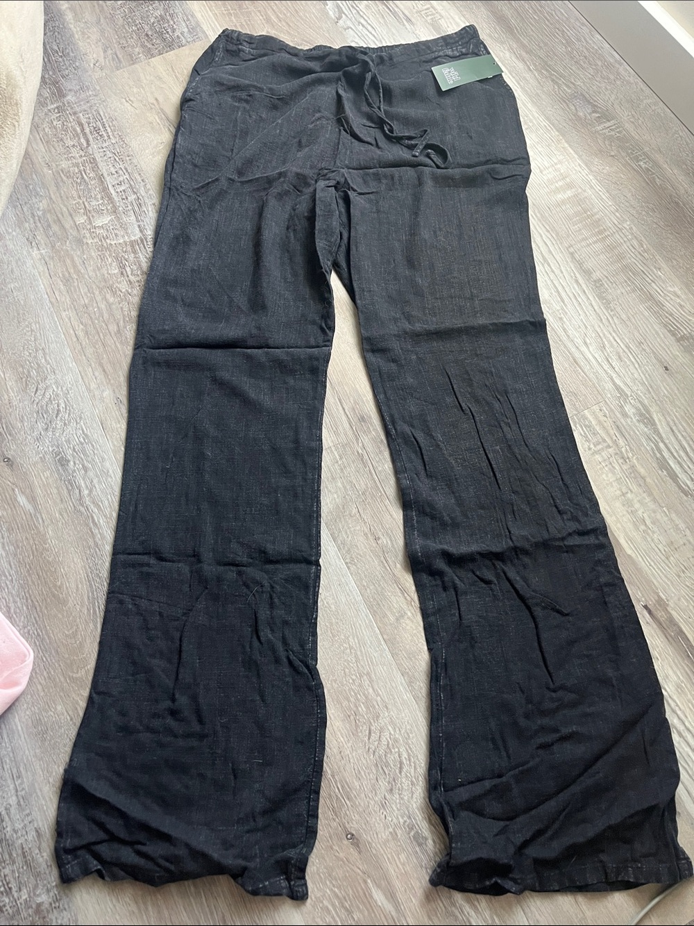wild fable Black Wide-Leg Drawstring Linen-Blend Pants
